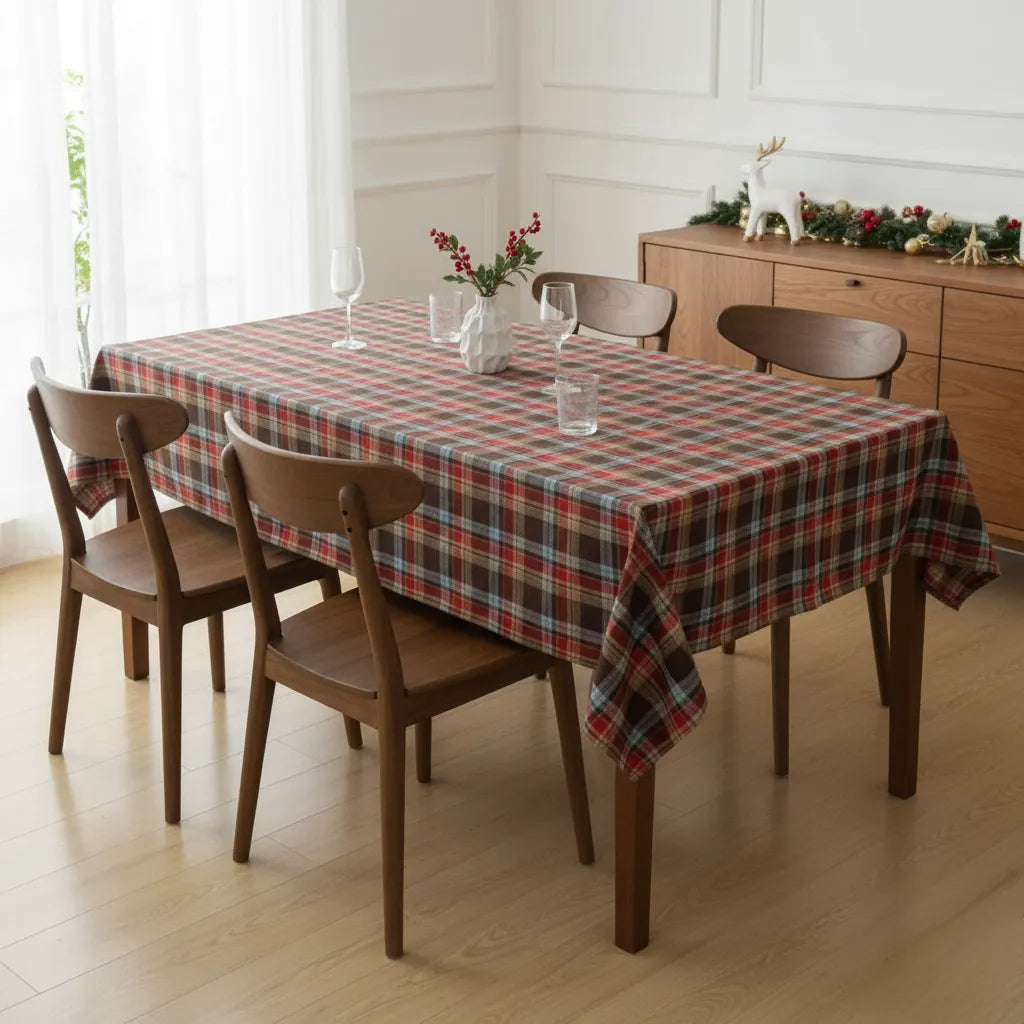 Nordic Tartan Check Waterproof Christmas Tablecloth Holiday Dining - Detail 1 - Envilune Luxury Christmas Decor