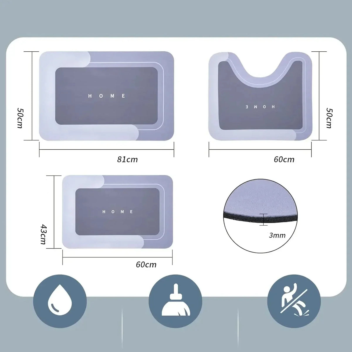 3-Piece Diatomite Non-Slip Bath Mat Set – view 12