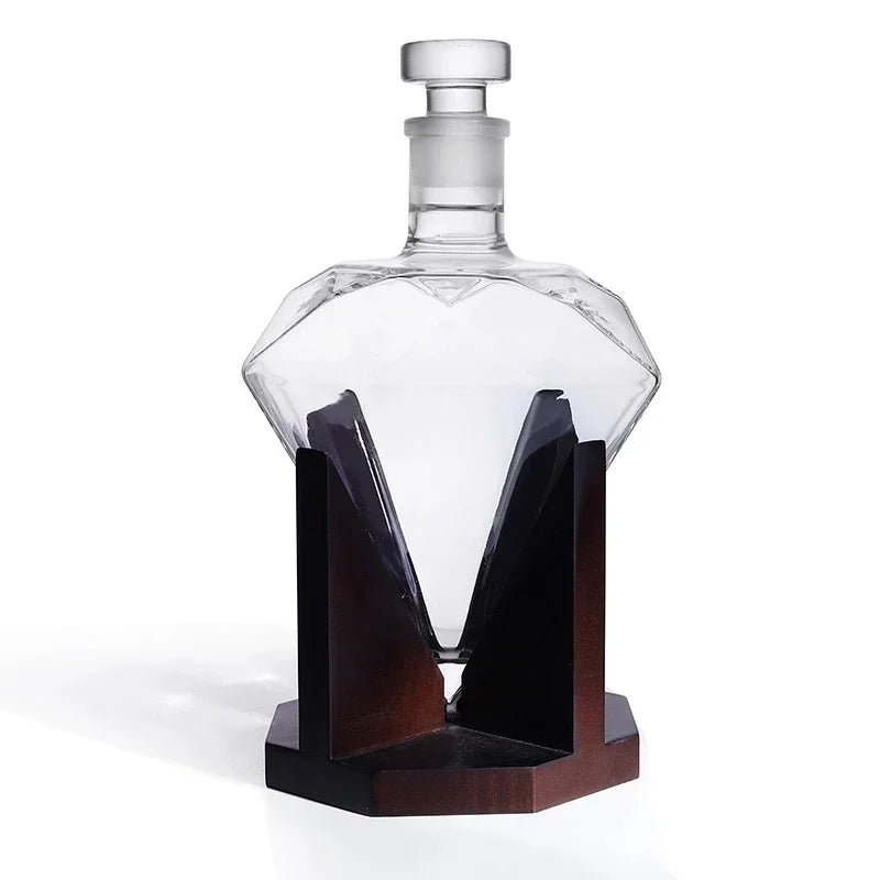 Diamond Glass Wine Decanter with Wood Stand – view 6