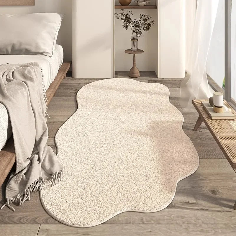 Beige irregular plush living room area rug by Envilune