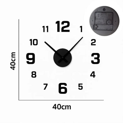 Black 3D acrylic silent wall clock, size guide, 40 cm