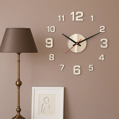 Silver 3D acrylic silent wall clock, in a living room