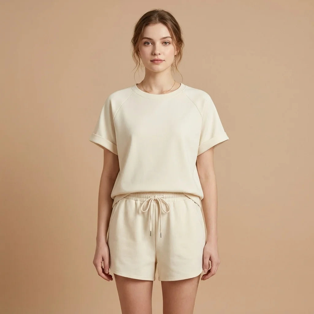 Ariya Raglan Shorts Lounge Set – round neckline