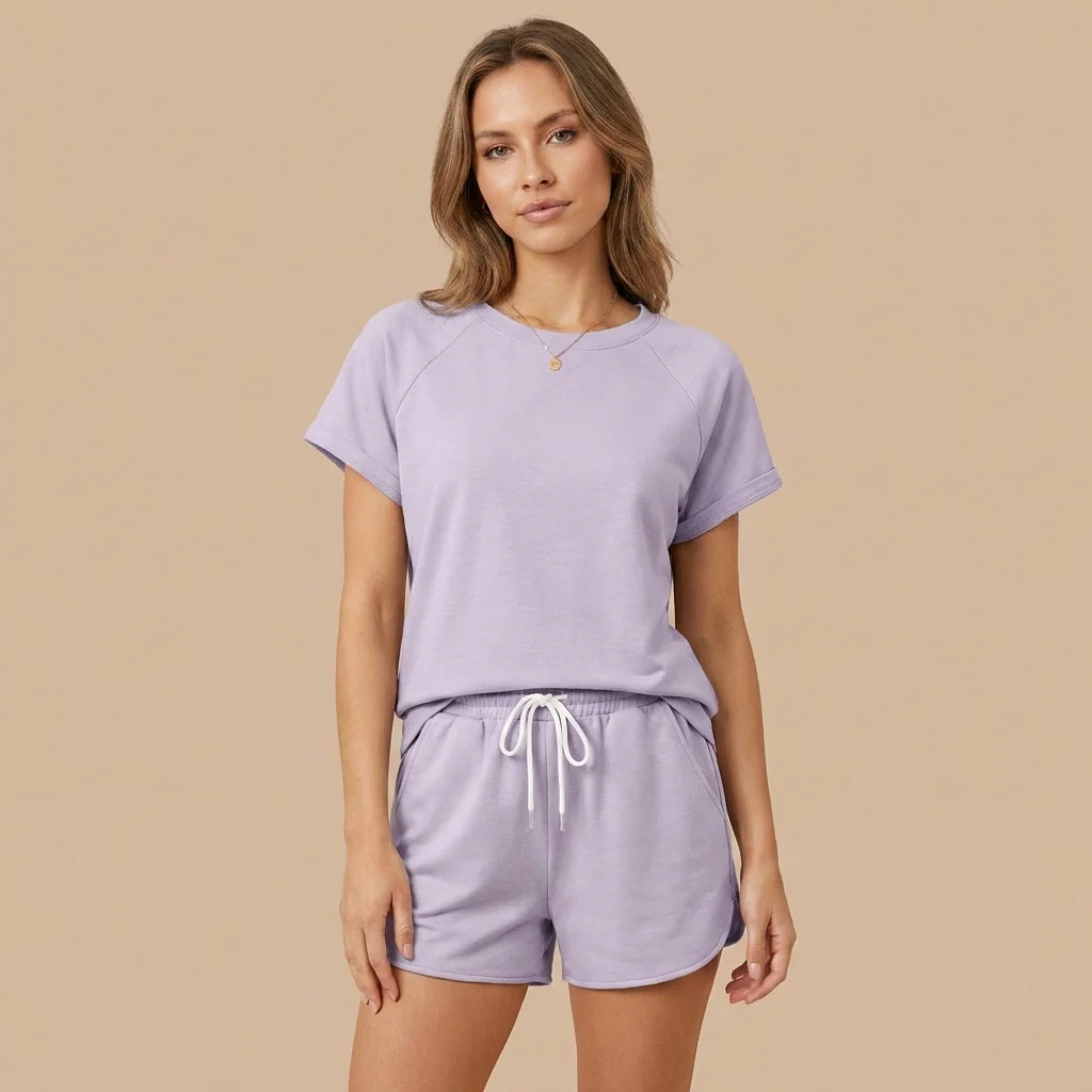 Ariya Raglan Shorts Lounge Set – round neckline