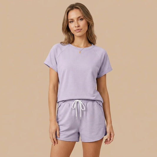 Ariya Raglan Shorts Lounge Set – round neckline