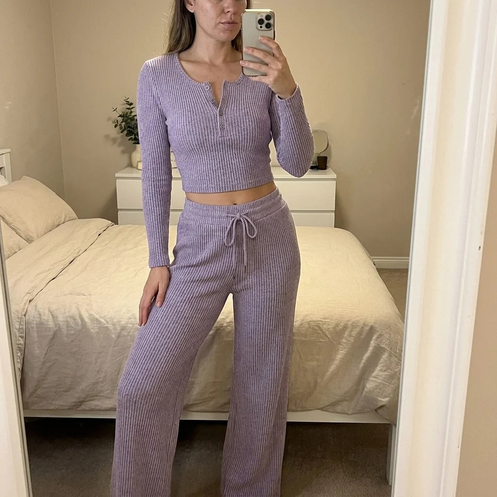 Aveline Ribbed Lounge Set – ribbed knit