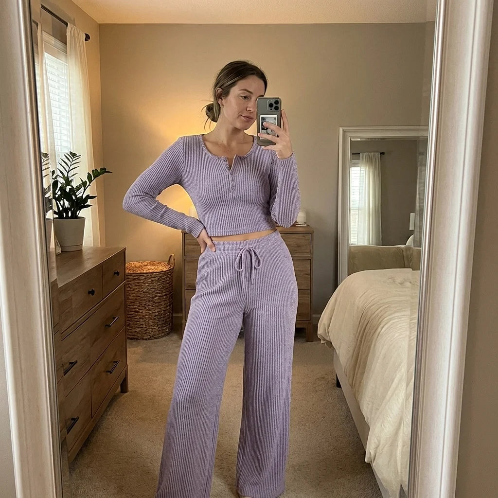 Aveline Ribbed Lounge Set – ribbed detail