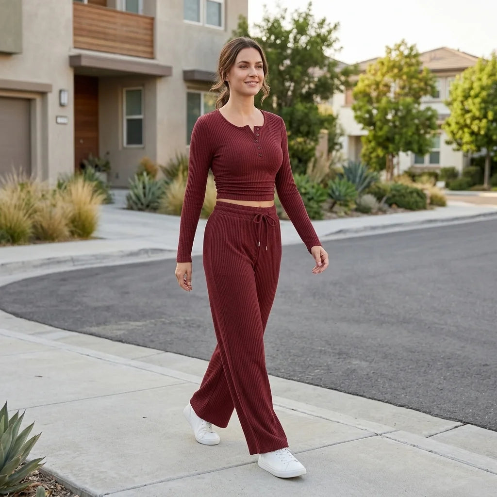 Aveline Ribbed Lounge Set – ribbed detail