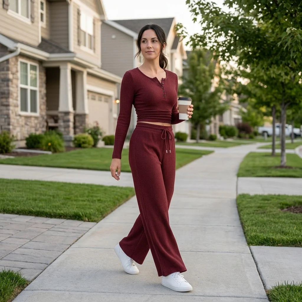 Aveline Ribbed Lounge Set – drawstring waist