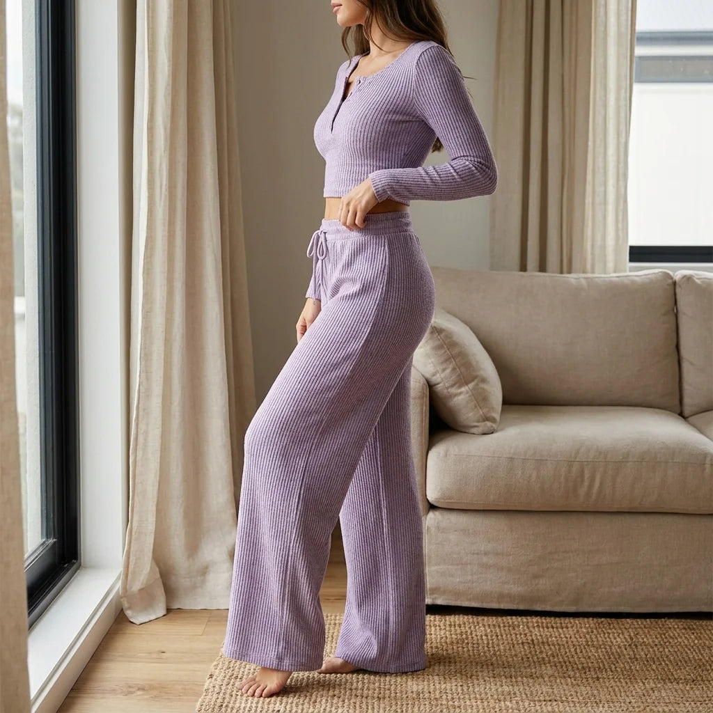 Aveline Ribbed Lounge Set – drawstring waist