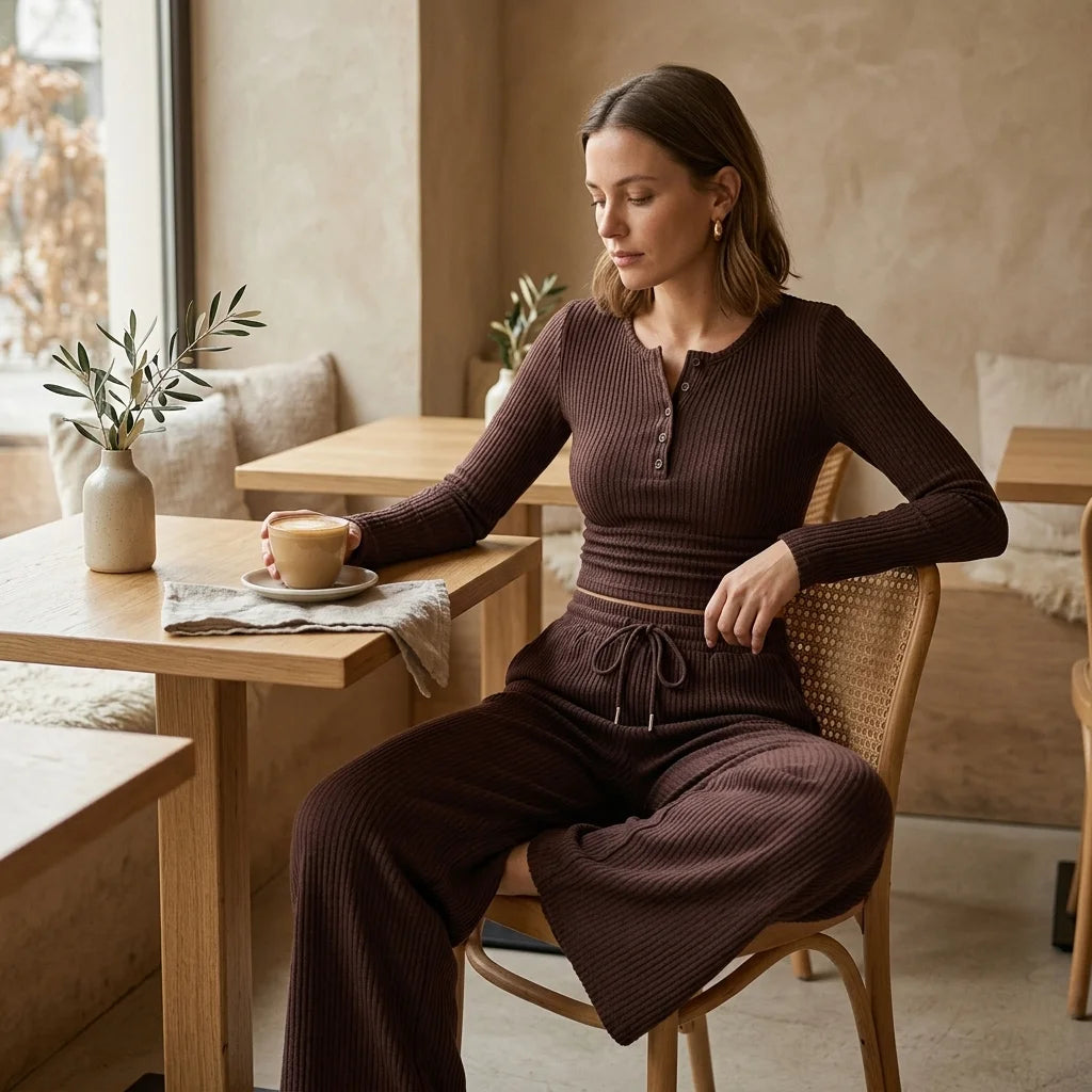 Aveline Ribbed Lounge Set – drawstring waist