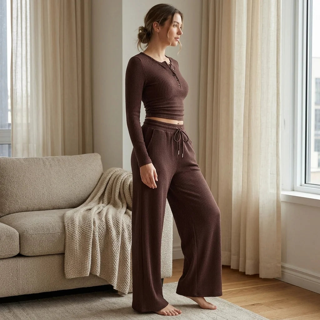Aveline Ribbed Lounge Set – ribbed detail