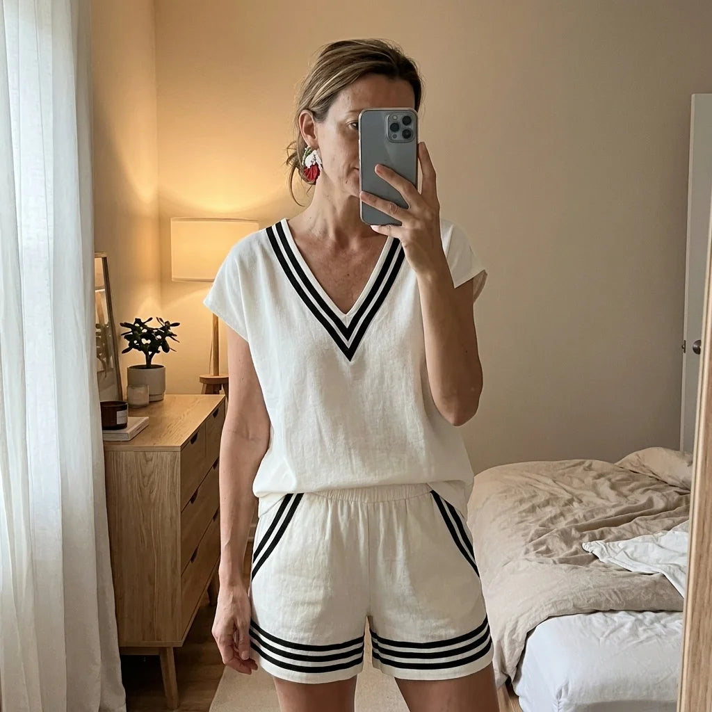 Averie Striped Resort Lounge Set – batwing sleeves