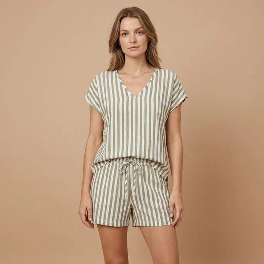 Averie Striped Resort Lounge Set – batwing sleeves