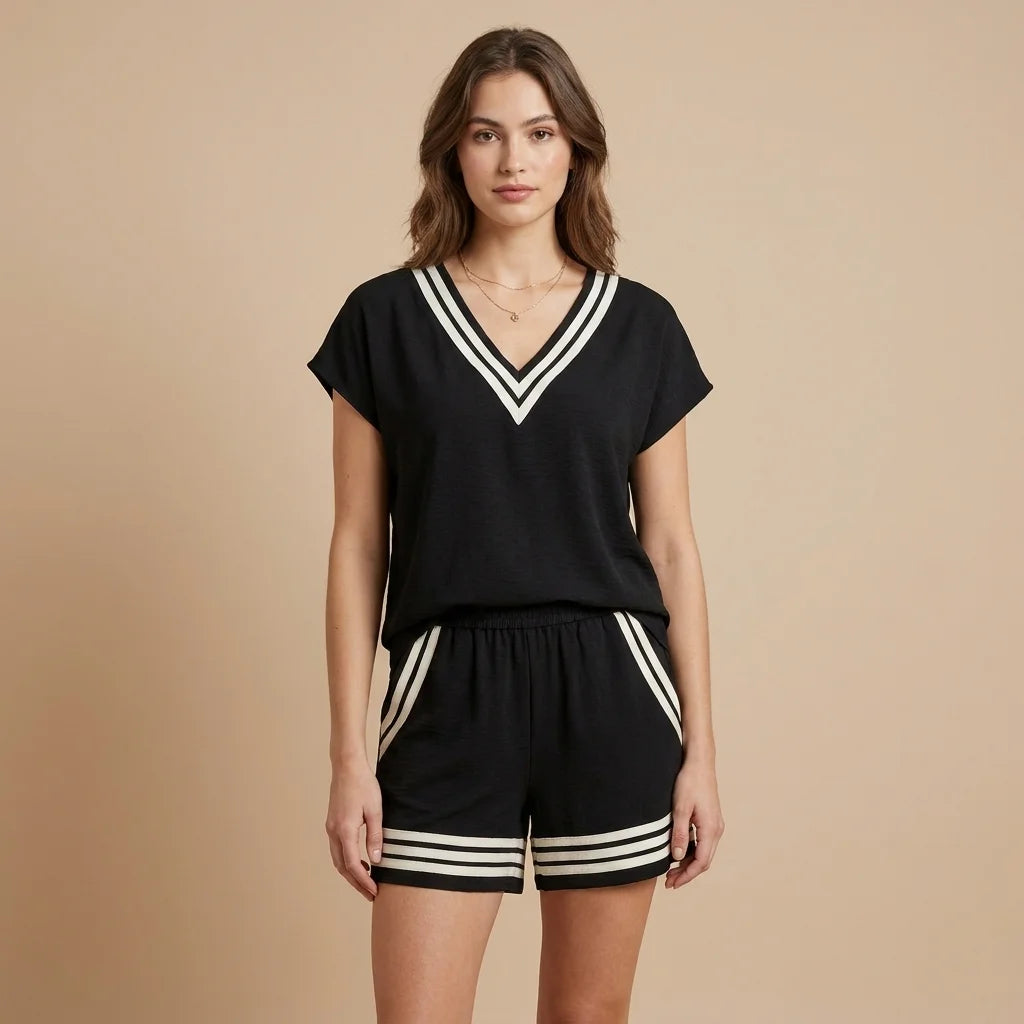 Averie Striped Resort Lounge Set – batwing sleeves