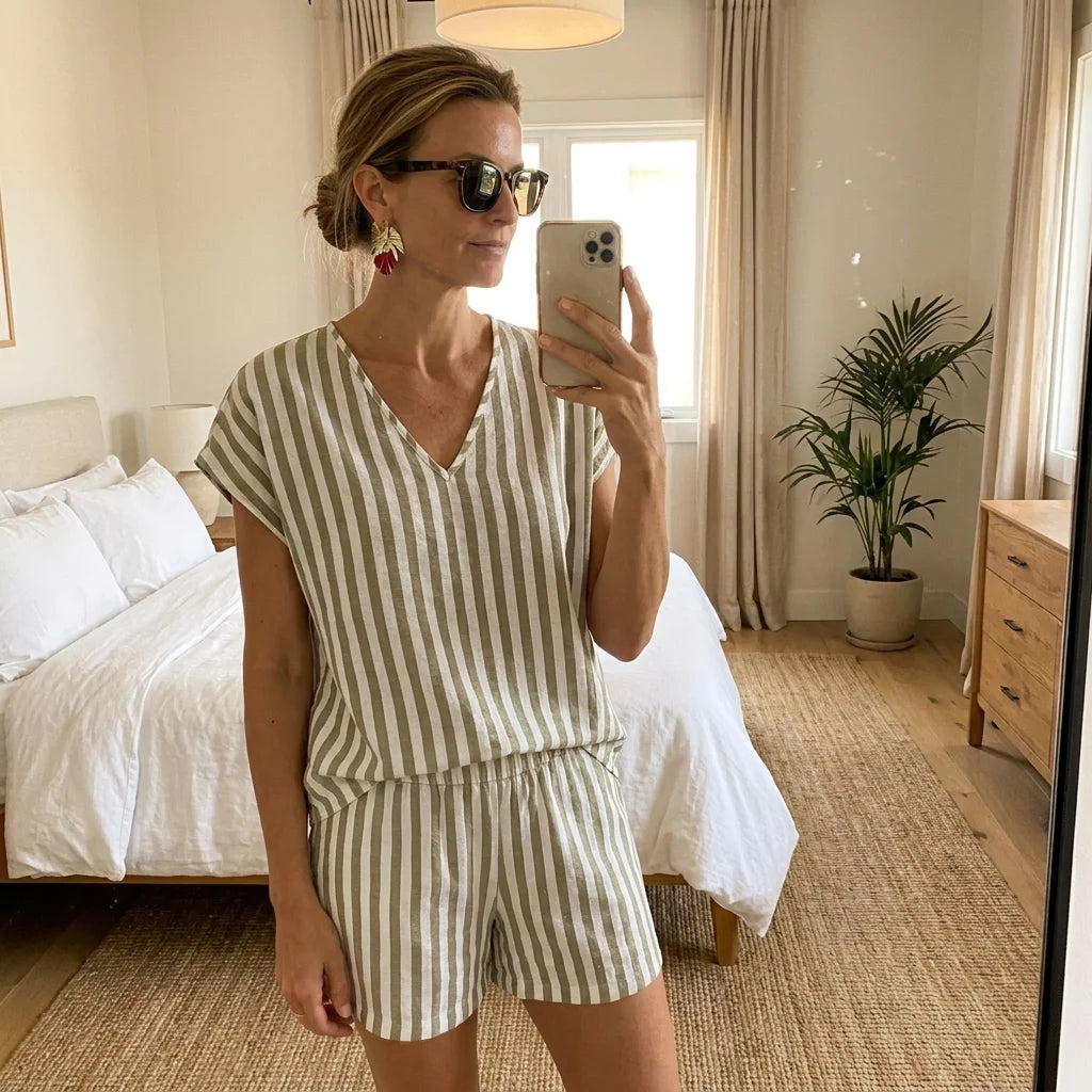 Averie Striped Resort Lounge Set – batwing sleeves