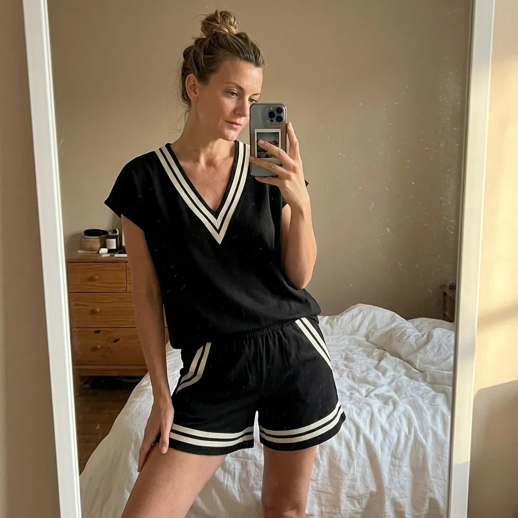 Averie Striped Resort Lounge Set – batwing sleeves