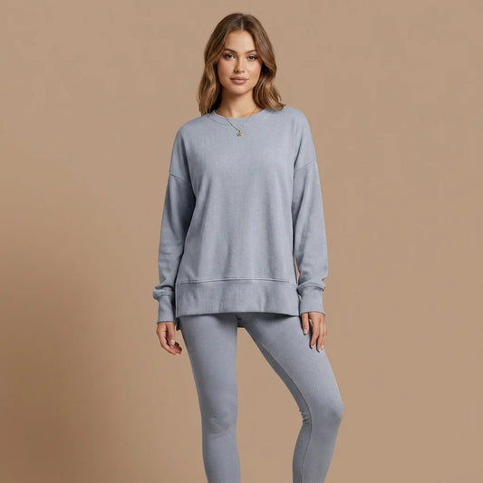 Cavelle Split-Hem Lounge Set – round neckline