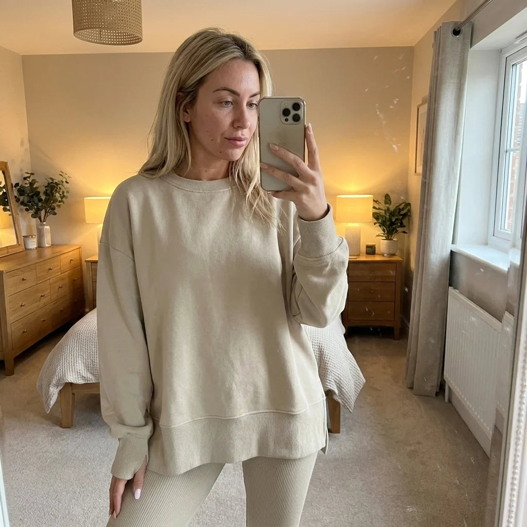 Cavelle Split-Hem Lounge Set – round neckline