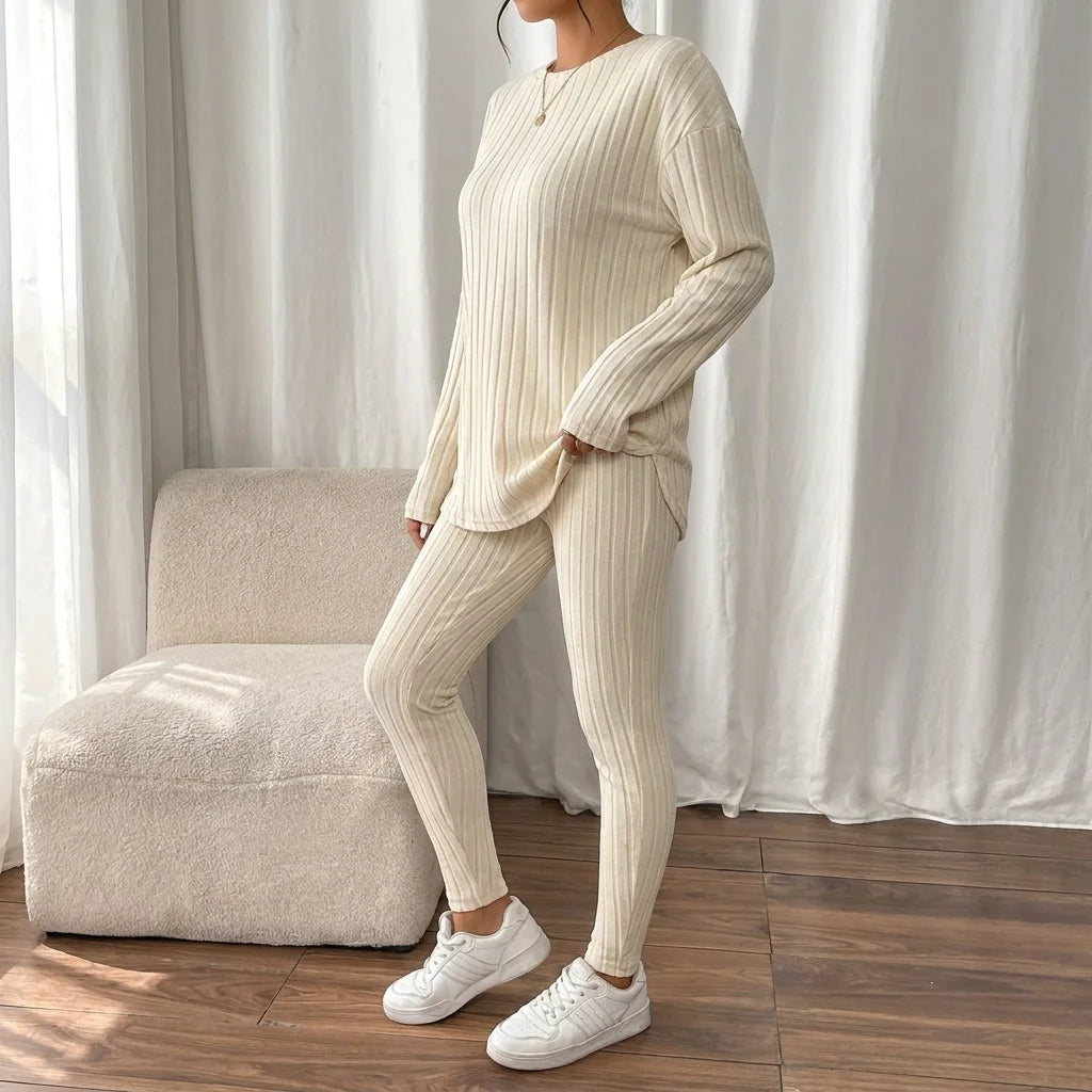 Elara Ribbed Legging Lounge Set – ribbed finish