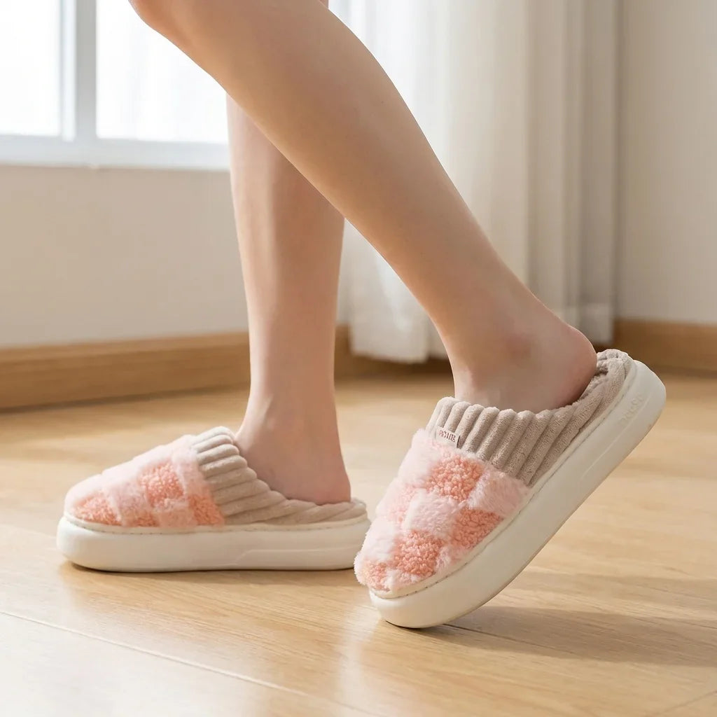 Elara Soft Plaid Slippers