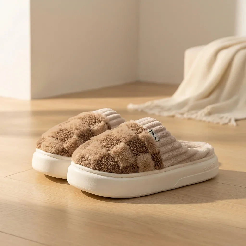 Elara Soft Plaid Slippers