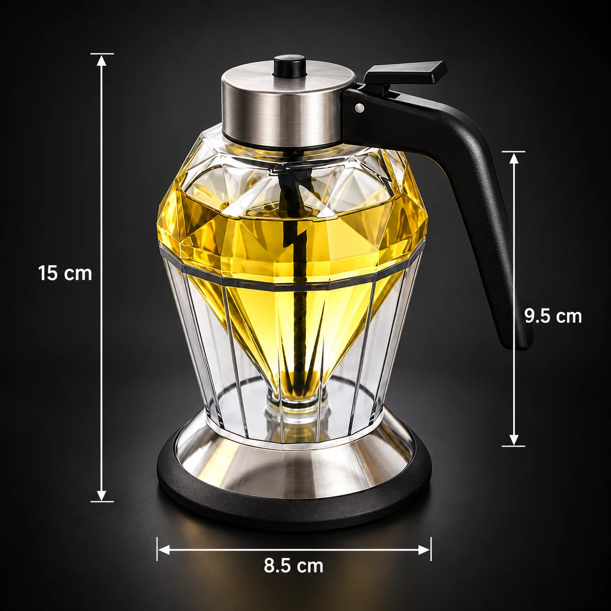 Honey Dispenser – Glass, Stainless Steel Base