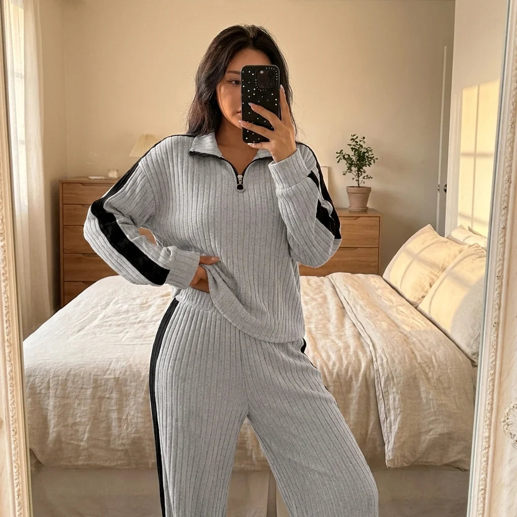 Ivora Half-Zip Lounge Set – ribbed knit