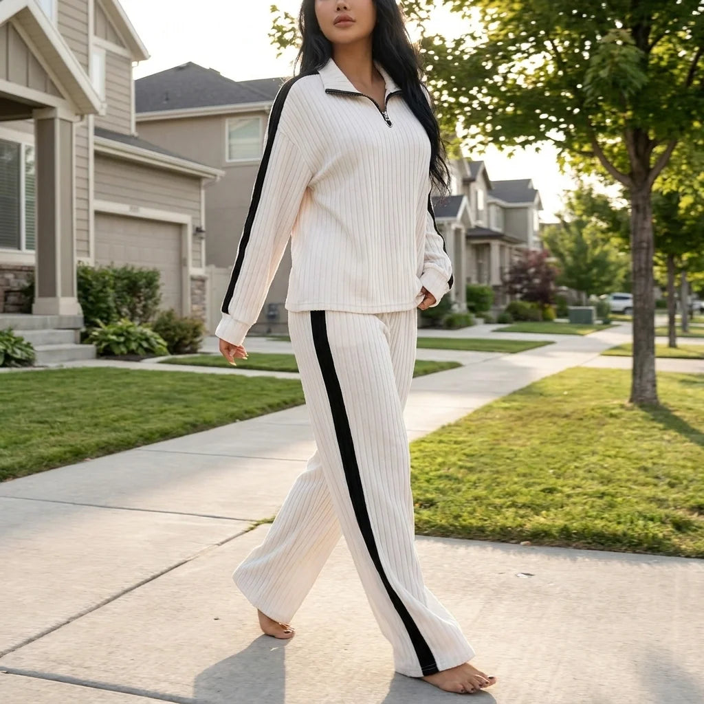 Ivora Half-Zip Lounge Set – ribbed knit