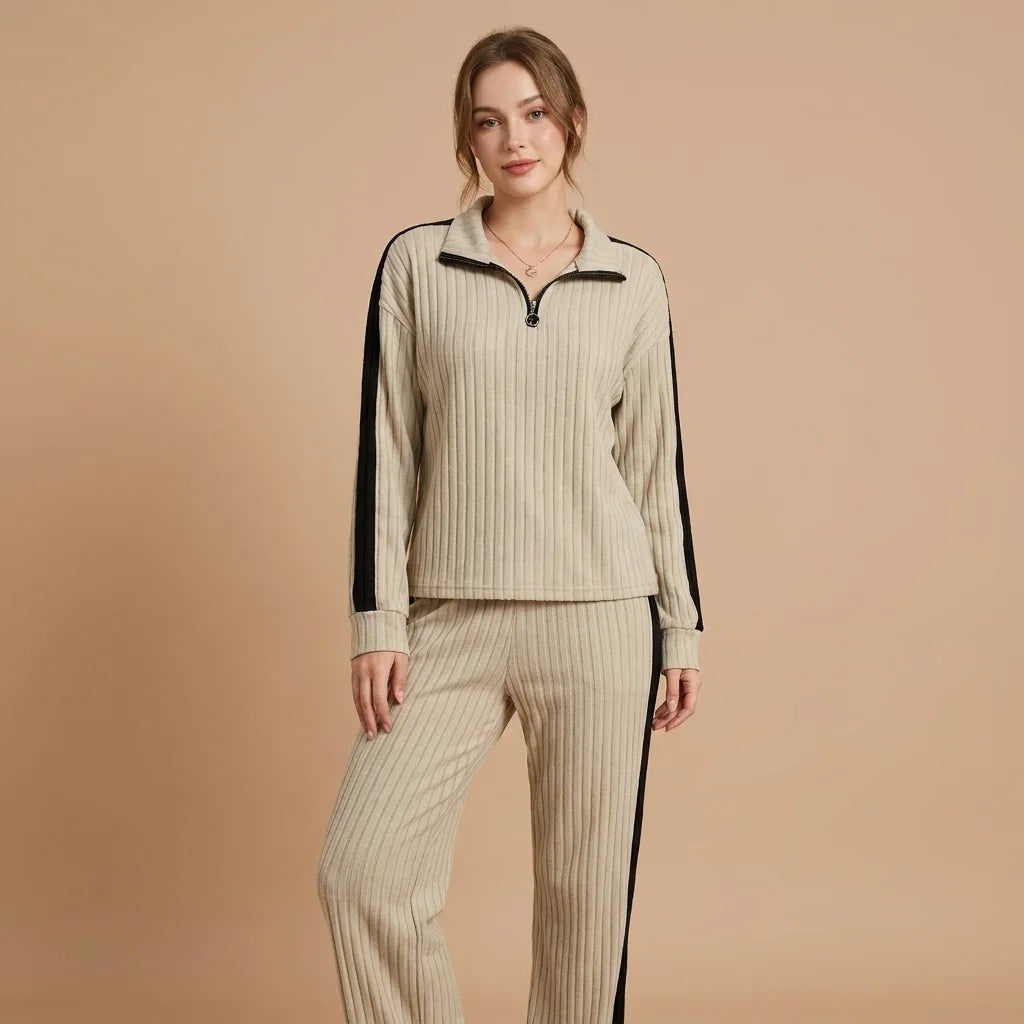 Ivora Half-Zip Lounge Set – button-front detail