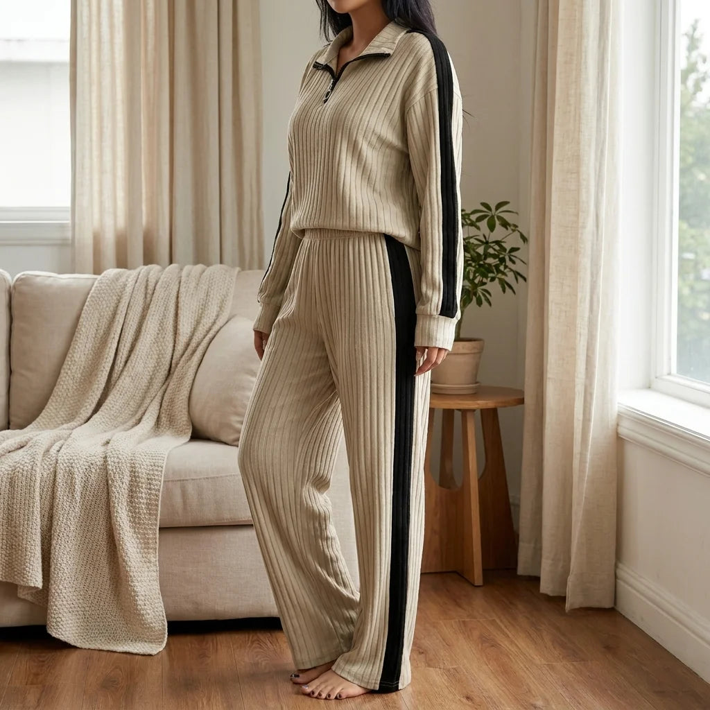 Ivora Half-Zip Lounge Set – button-front detail