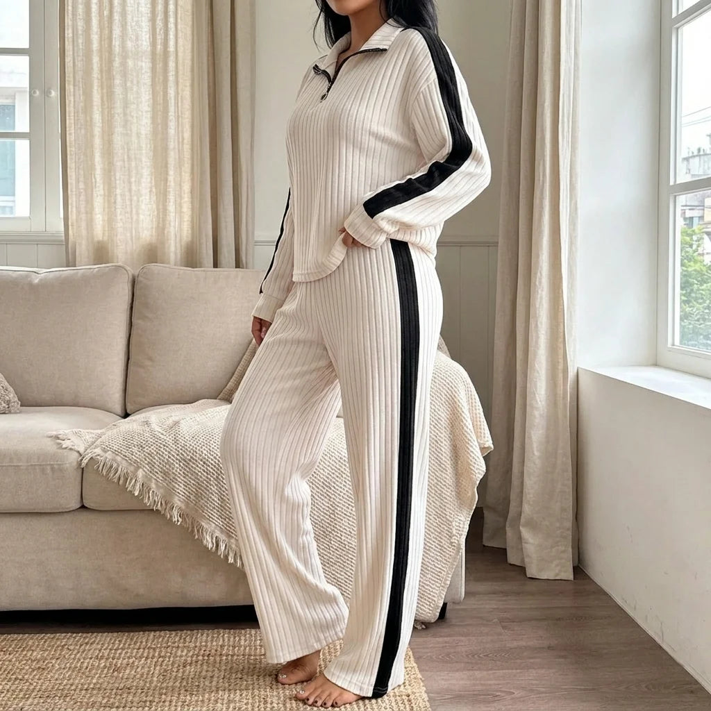 Ivora Half-Zip Lounge Set – ribbed knit