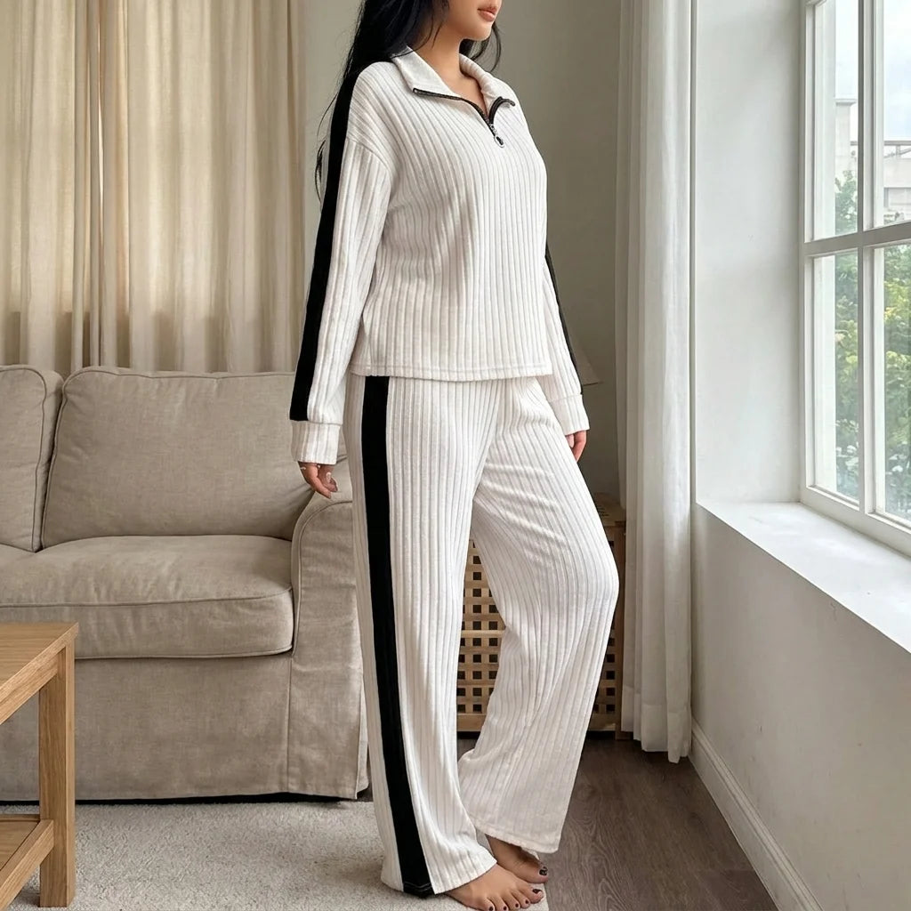 Ivora Half-Zip Lounge Set – ribbed texture