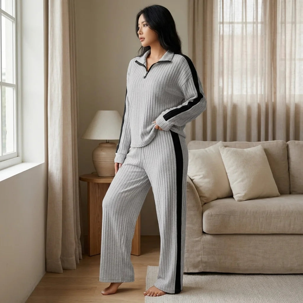 Ivora Half-Zip Lounge Set – ribbed knit