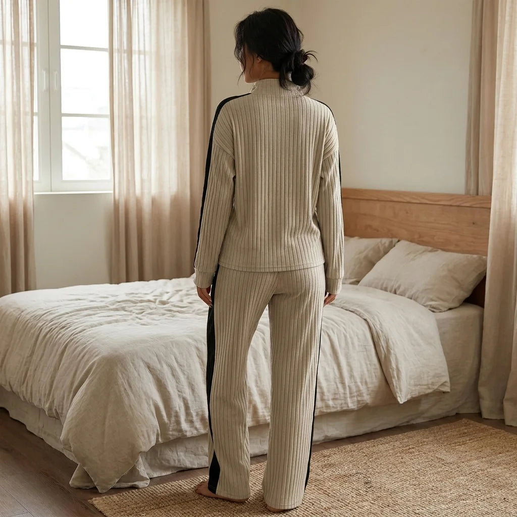 Ivora Half-Zip Lounge Set – ribbed texture