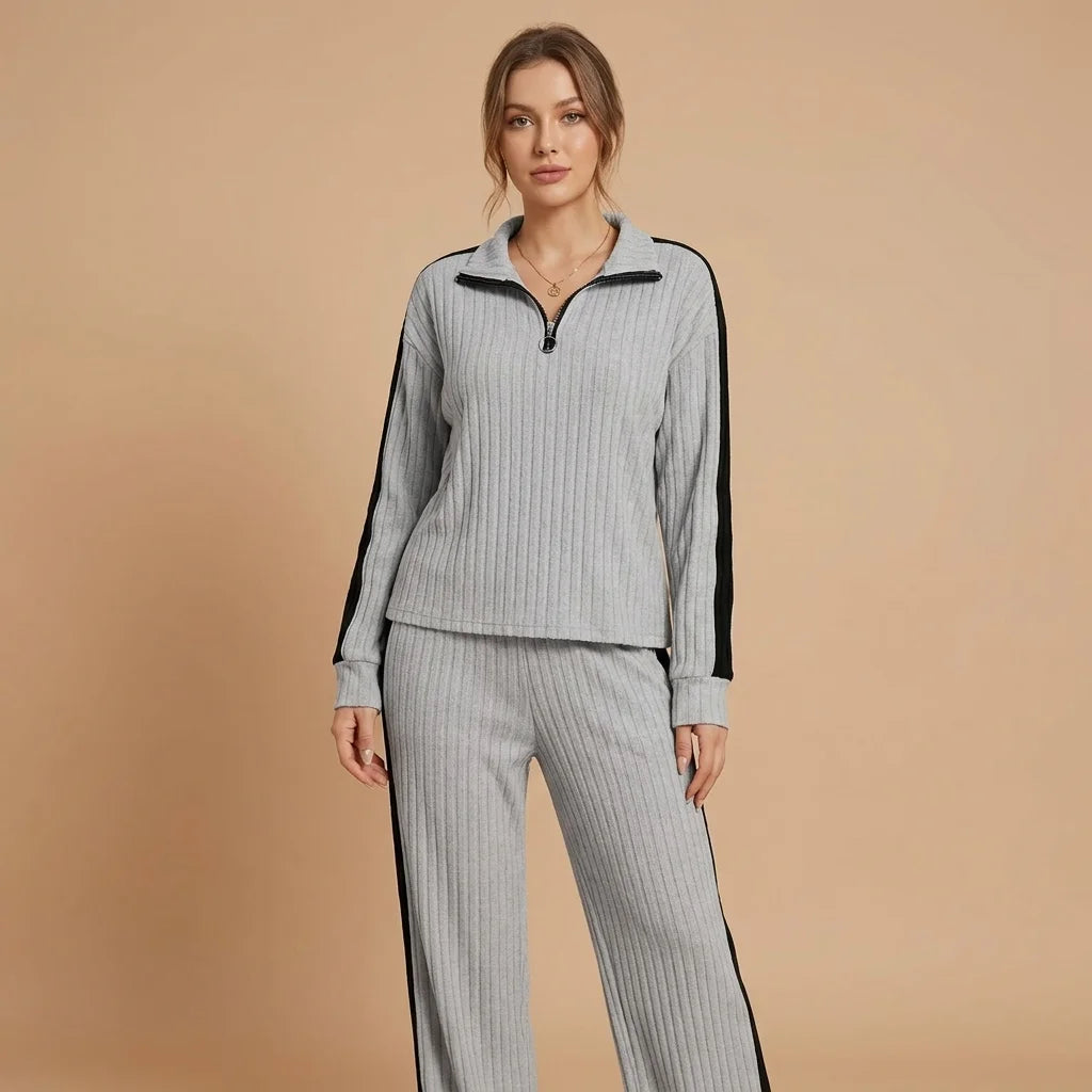 Ivora Half-Zip Lounge Set – button-front detail