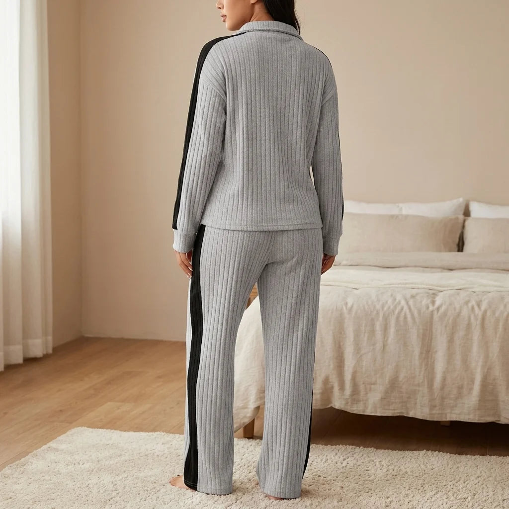 Ivora Half-Zip Lounge Set – ribbed texture