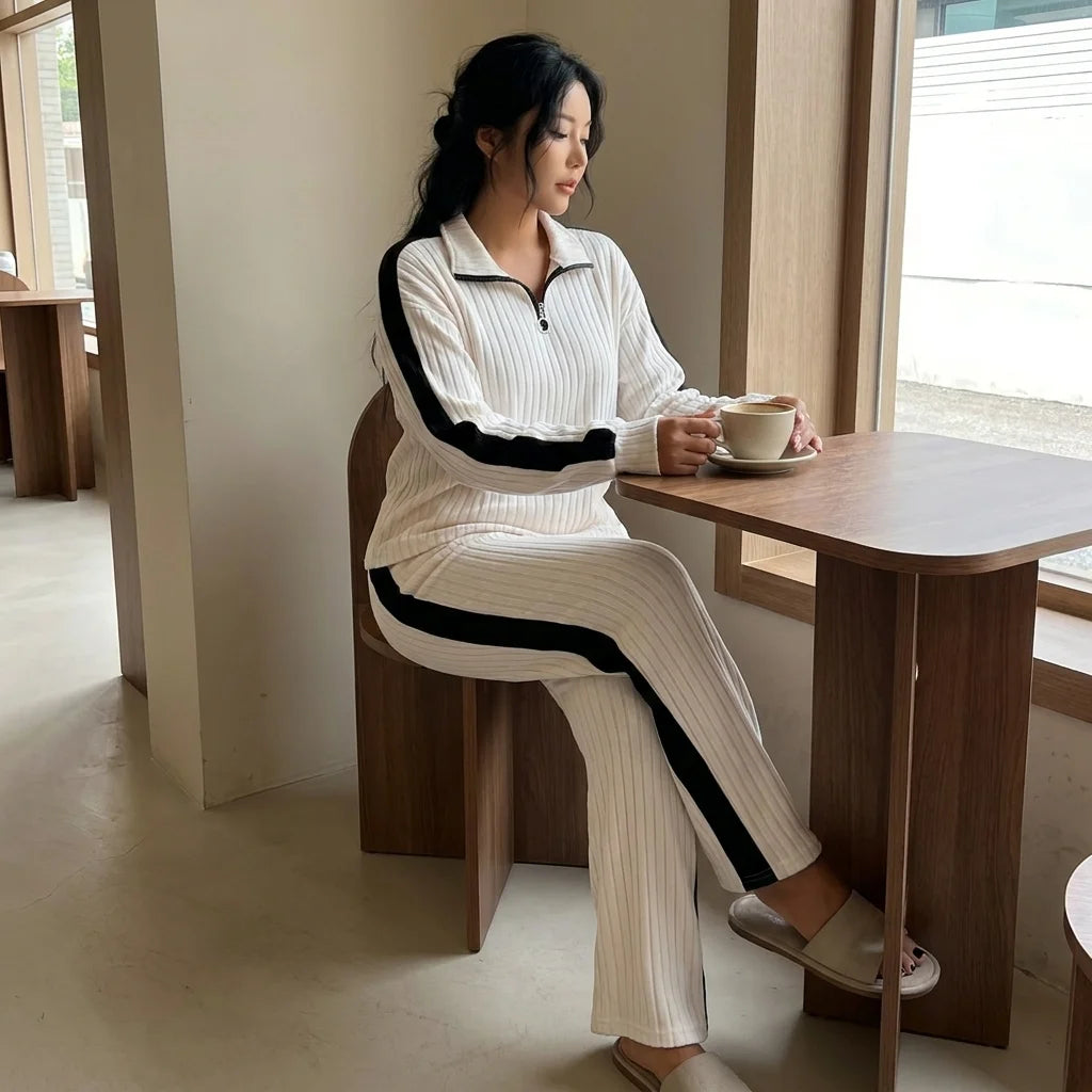 Ivora Half-Zip Lounge Set – button-front detail