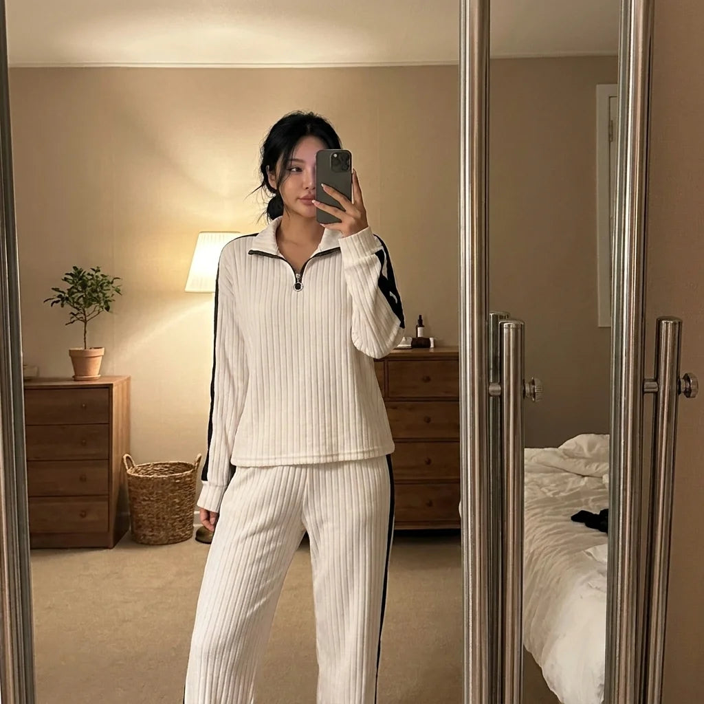 Ivora Half-Zip Lounge Set – ribbed texture