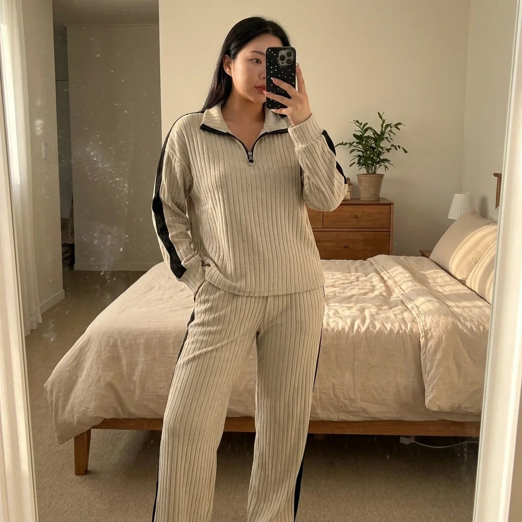 Ivora Half-Zip Lounge Set – ribbed knit