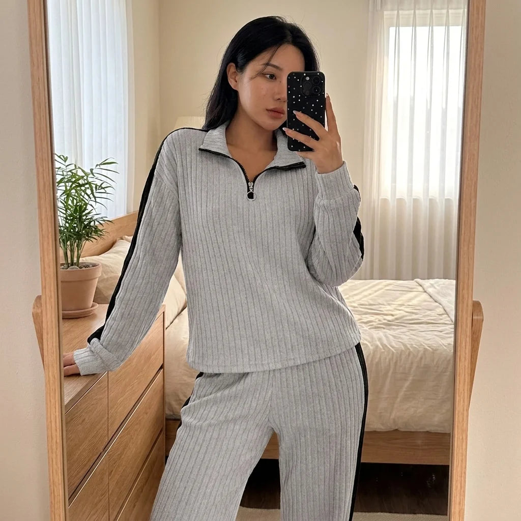 Ivora Half-Zip Lounge Set – button-front detail