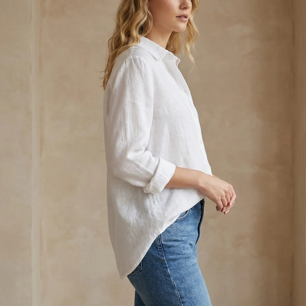 Women's Linen-Look Button Shirt - Lightweight Long-Sleeve Blouse - Liora