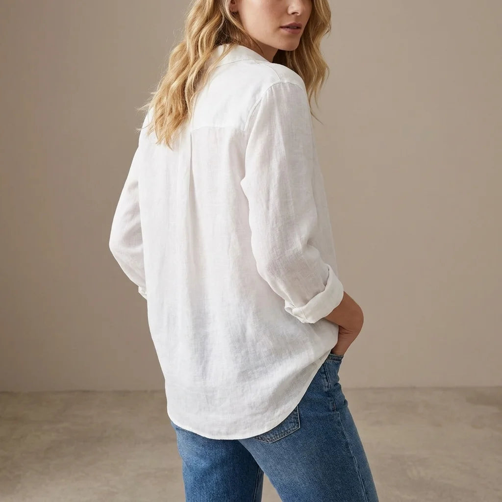 Women's Linen-Look Button Shirt - Lightweight Long-Sleeve Blouse - Liora