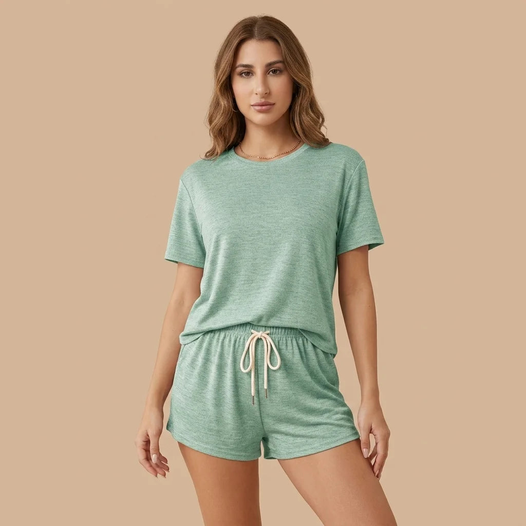 Liora Soft Shorts Lounge Set – round neckline