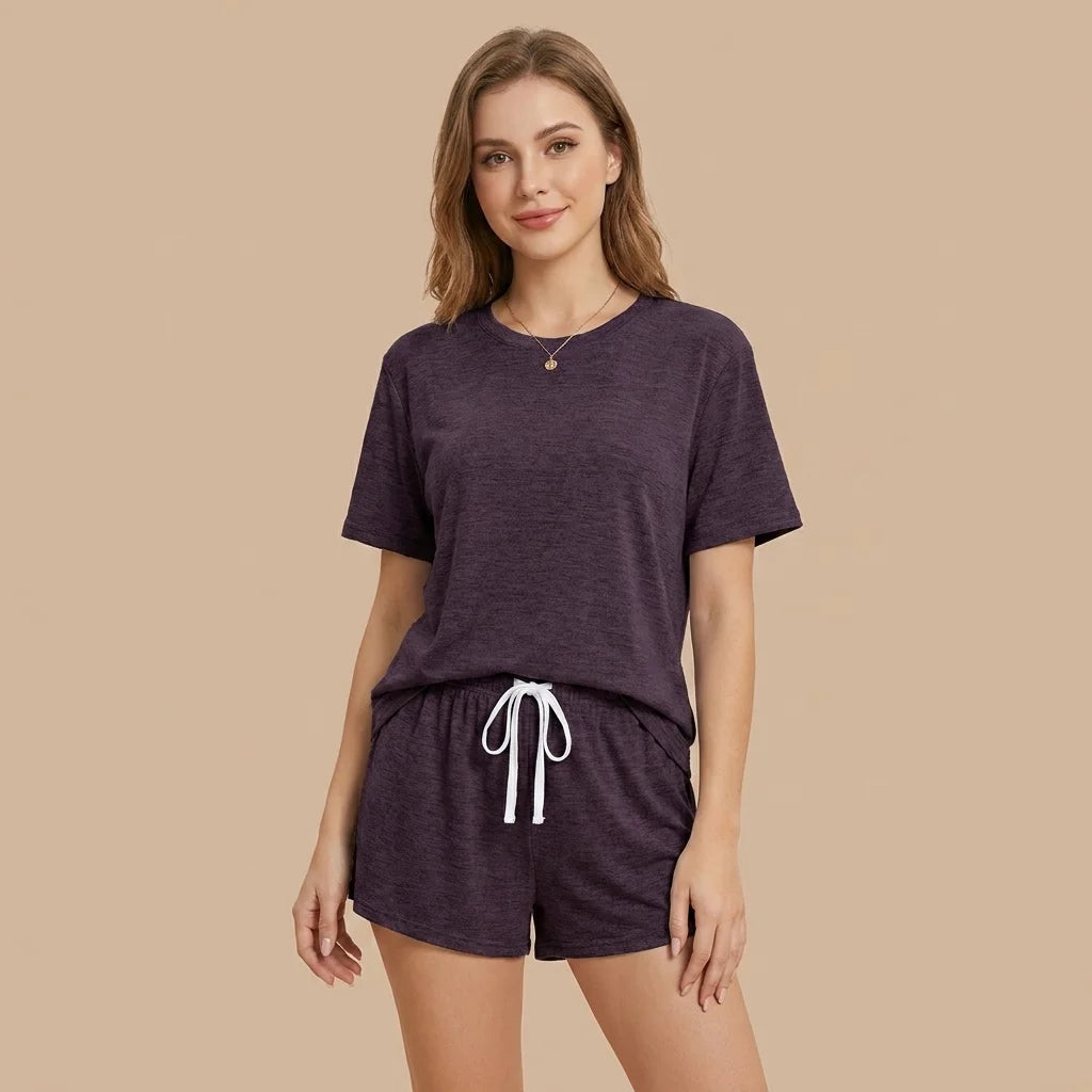 Liora Soft Shorts Lounge Set – round neckline