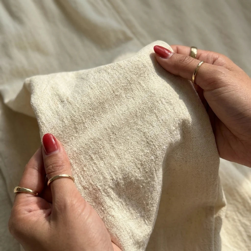 Close-up of the Lunelle cotton fabric texture in Butter Cream