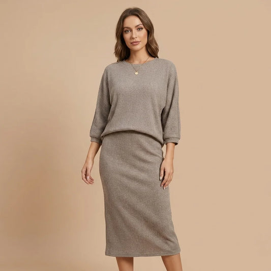 Maelle Ribbed Skirt Lounge Set – batwing sleeves