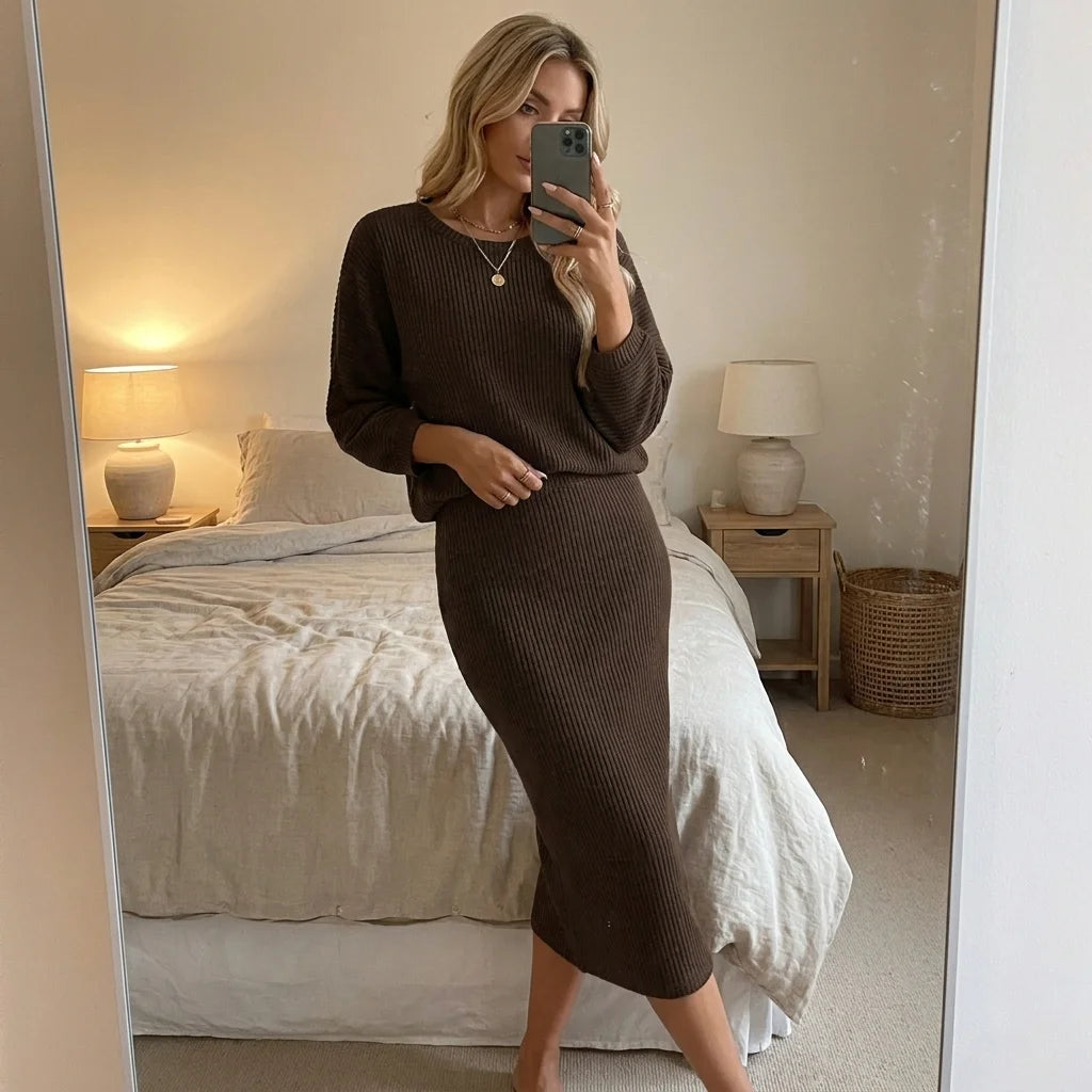 Maelle Ribbed Skirt Lounge Set – ribbed fabric