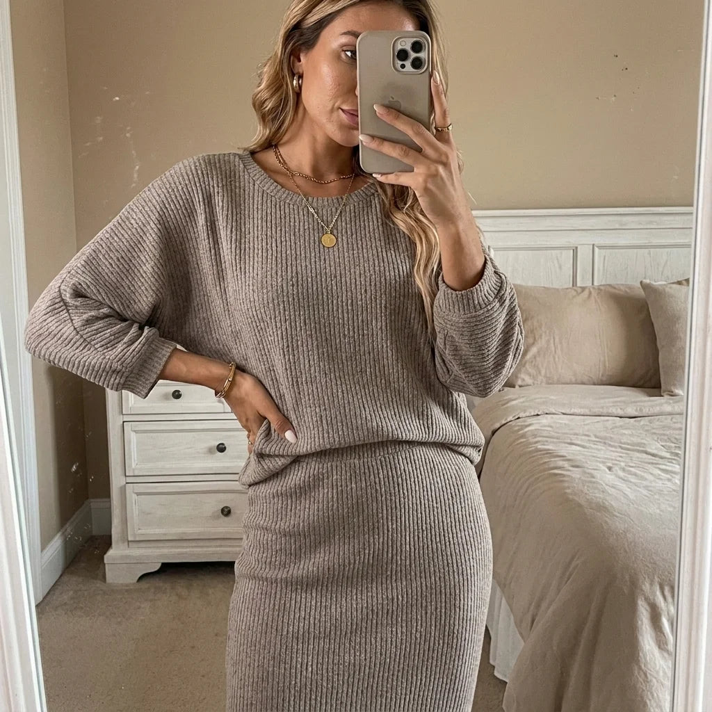 Maelle Ribbed Skirt Lounge Set – ribbed fabric