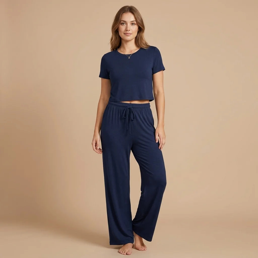Mavelle Soft Wide-Leg Lounge Set – round neckline